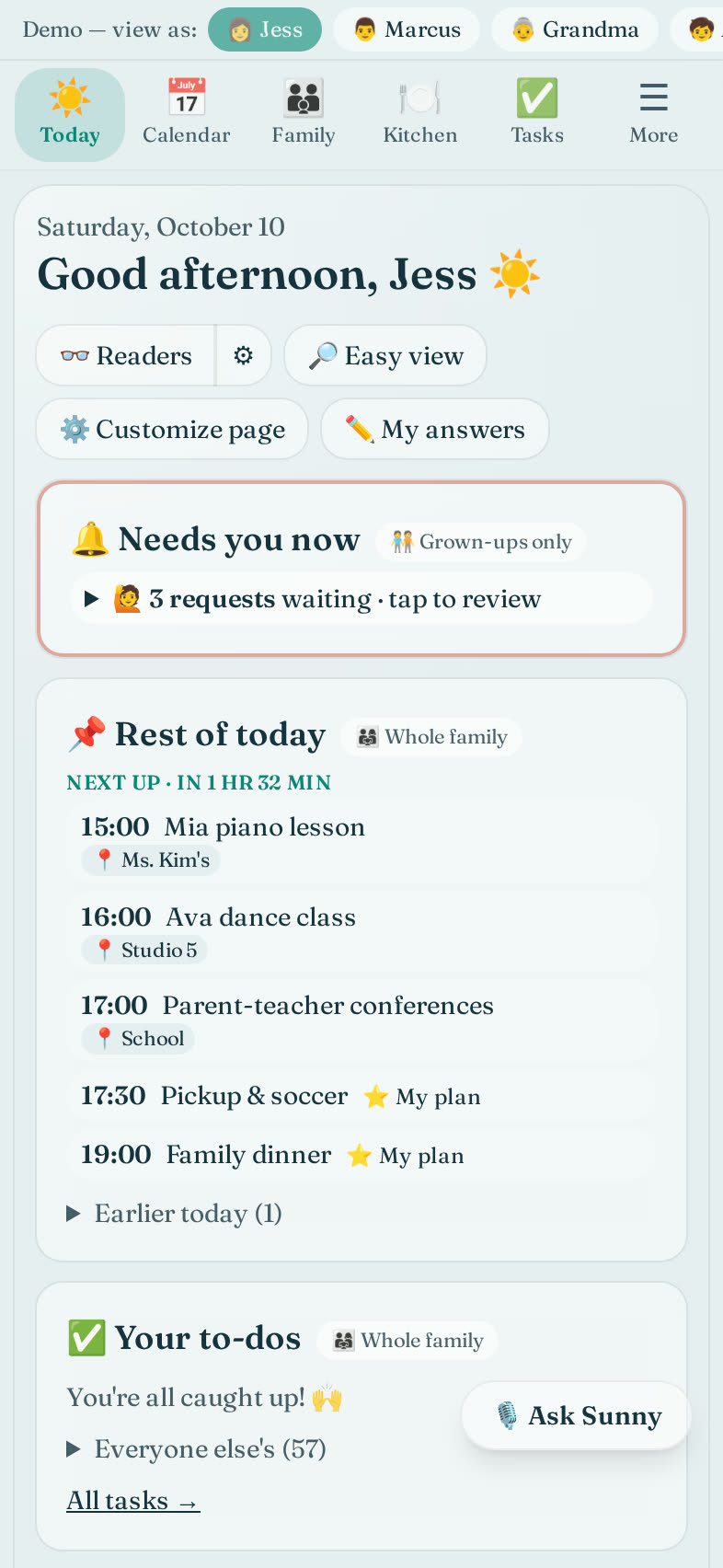 Today page in the personal planner